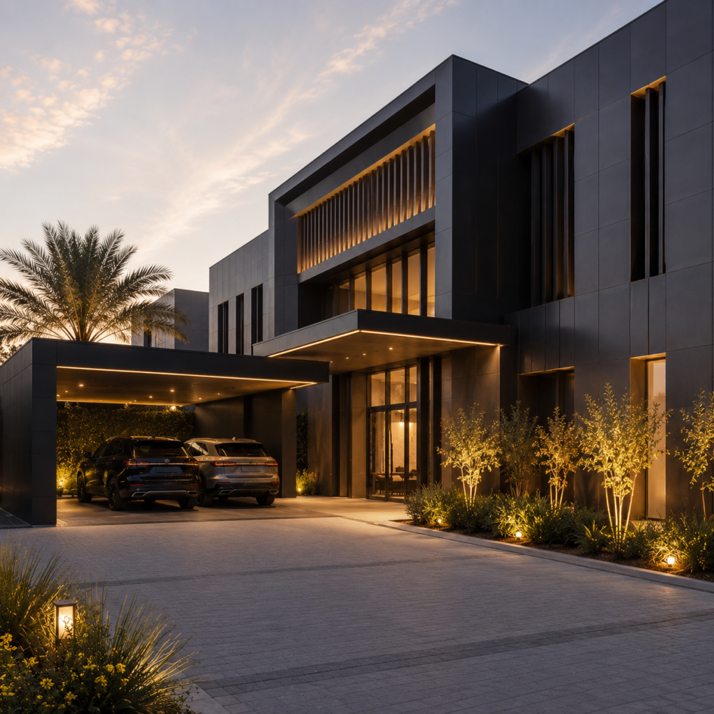 تنفيذ مظلات وكلادينج بواجهة ومظلة متطابقة في اللون والتصميم