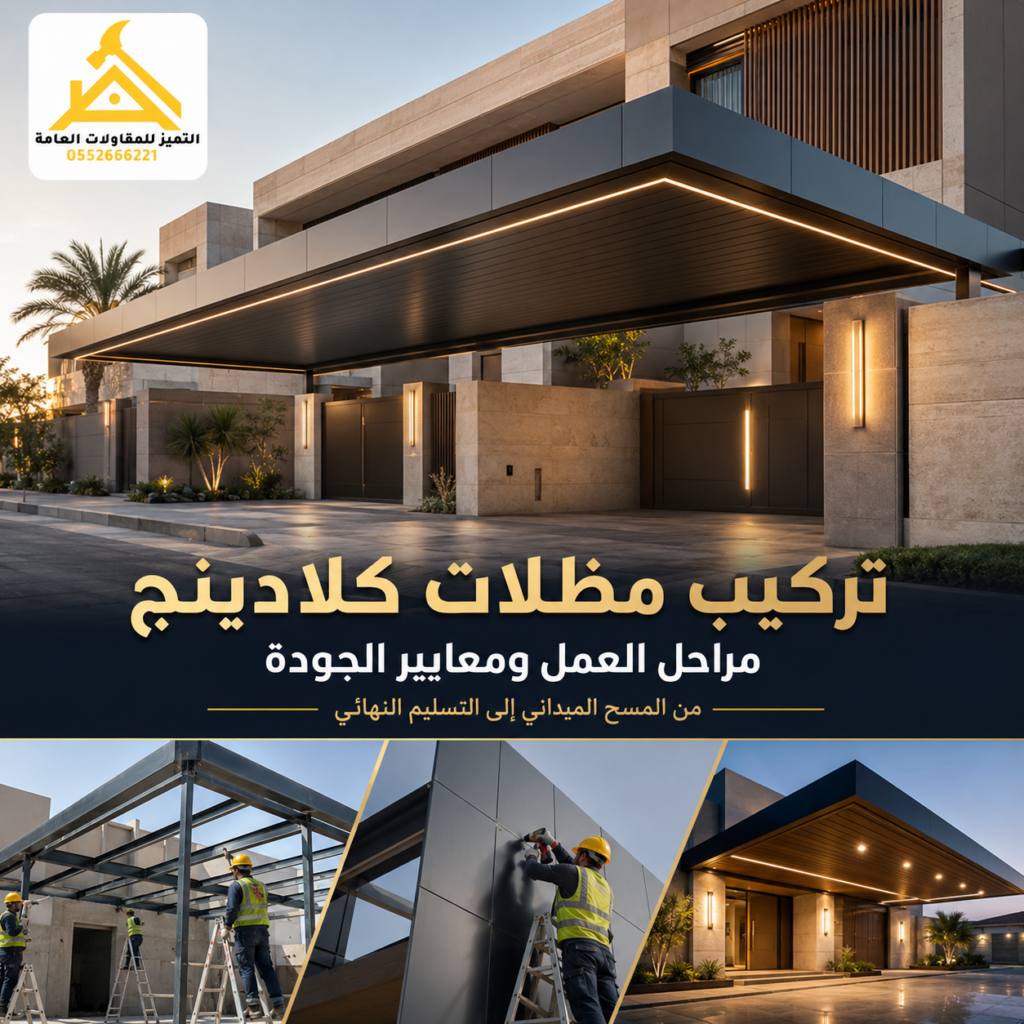 تركيب مظلات كلادينج احترافي يوضح مراحل العمل ومعايير الجودة