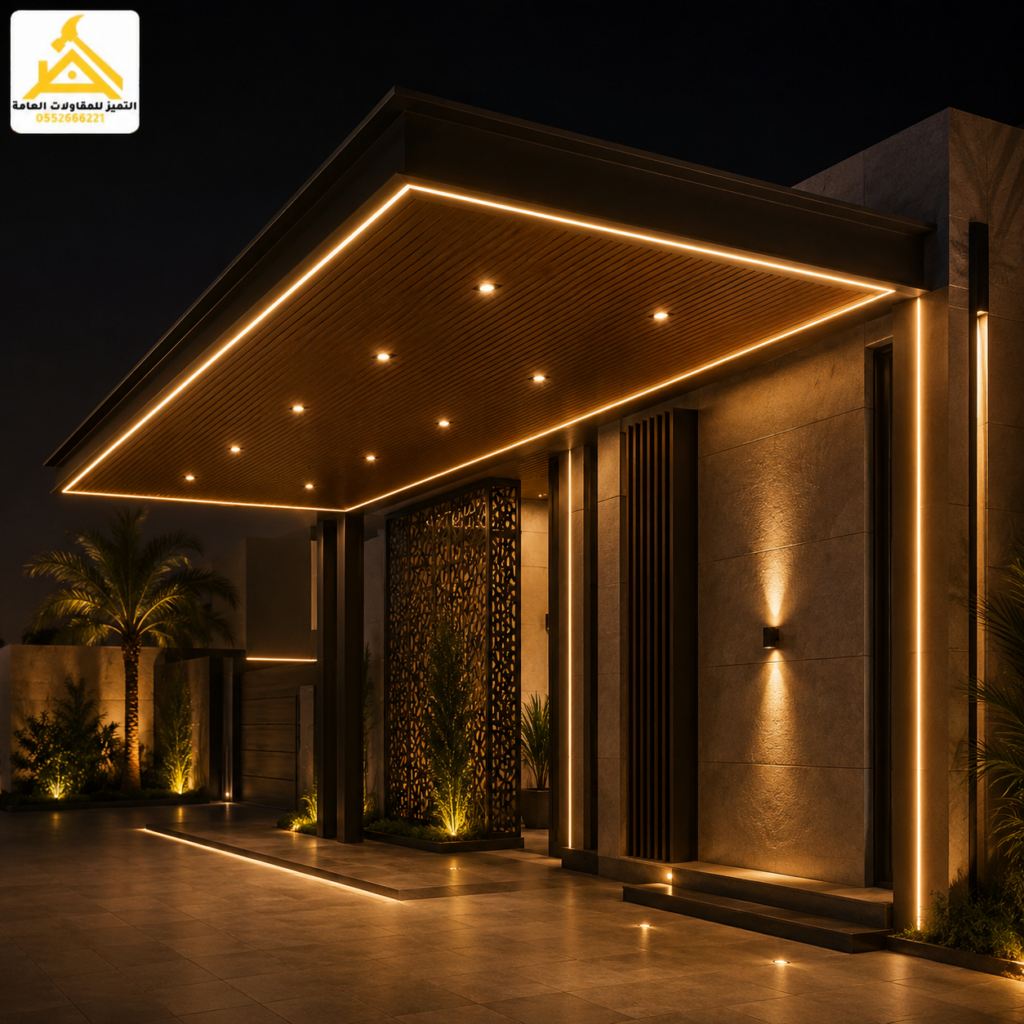 تصميم مظلة كلادينج بإضاءة LED مدمجة للواجهات العصرية
